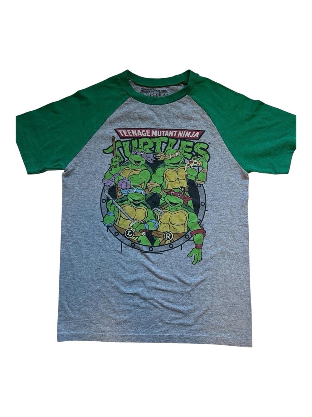 Unisex Teenage Mutant Ninja Turtles Raglan Tee - Green & Gray Sz Small